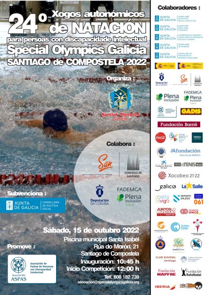 Os Xogos de Natación para persoas con discapacidade intelectual terán lugar este sábado en Santiago